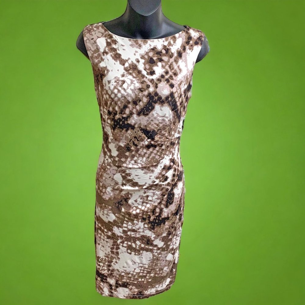 MARINA Shades of brown Abstract Print Midi Dress Womens Size 8